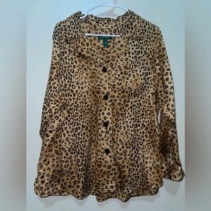 NWOT Lauren Ralph Lauren Button Front animal Print Sleepwear   Top